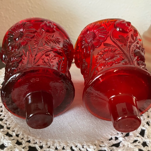 Vintage Homco Home Interiors Ruby Red Glass Daisy Peg Votive Cups (2) - Picture 3 of 4